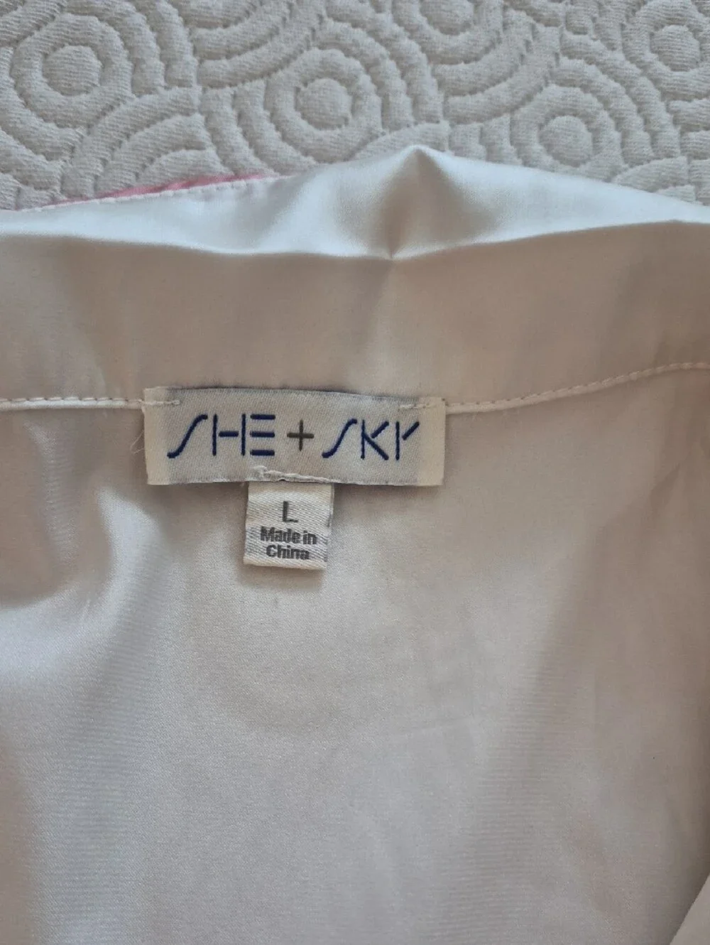 She + Sky Ivory Satin Short Pajama Set with Pink Trim & Bows
